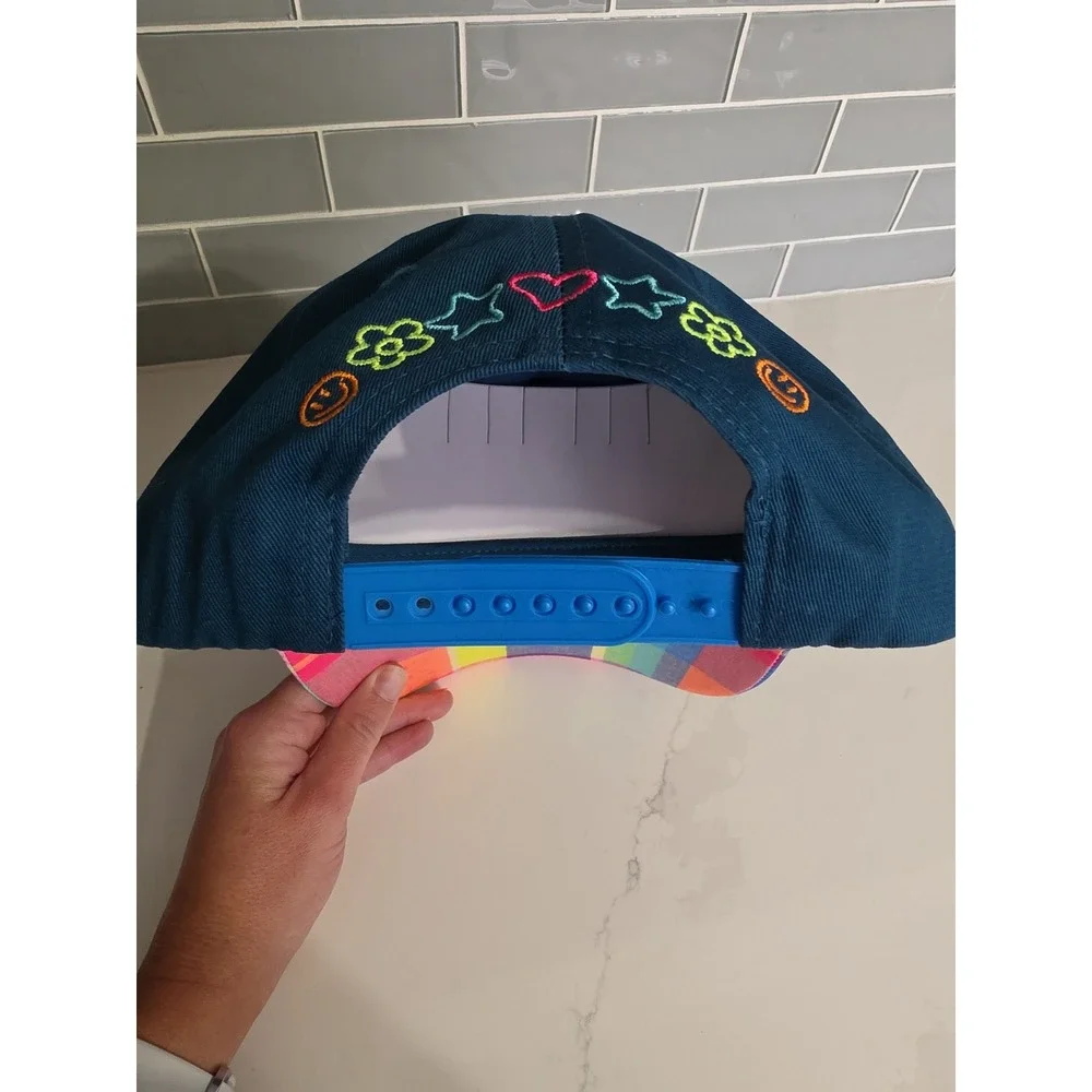Poppy & Pine Hat Women OS Navy Blue NEW Part Time Adult Snapback Plaid Bill